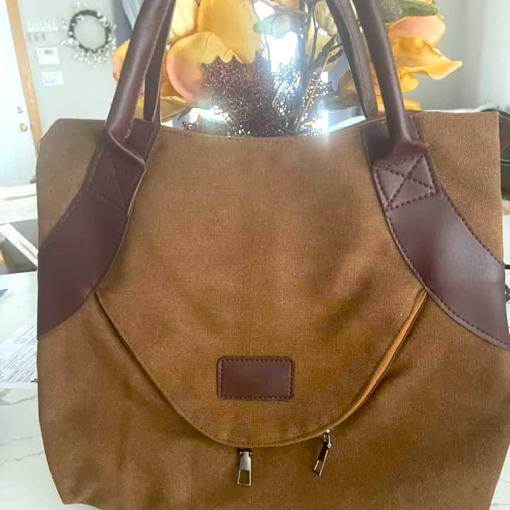 Boho canvas bag - one tan and one chocolate